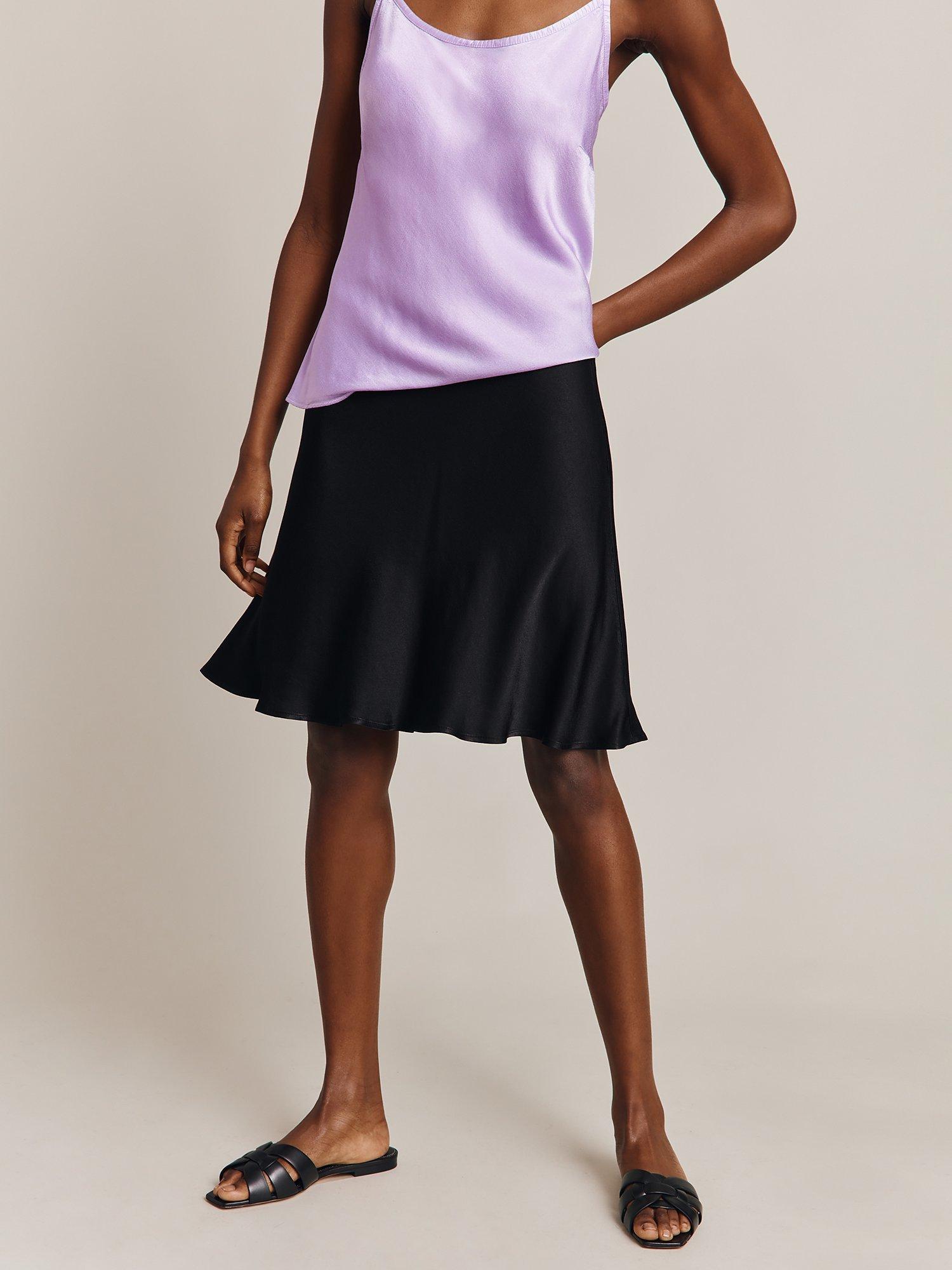Ghost Arella Satin Flippy Skirt, Black