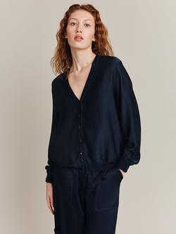 Ghost Mia Bomber Style Satin Cardigan, Navy