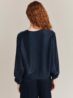 Ghost Mia Bomber Style Satin Cardigan - view 2, Navy
