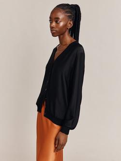 Ghost Mia Bomber Style Satin Cardigan, Black