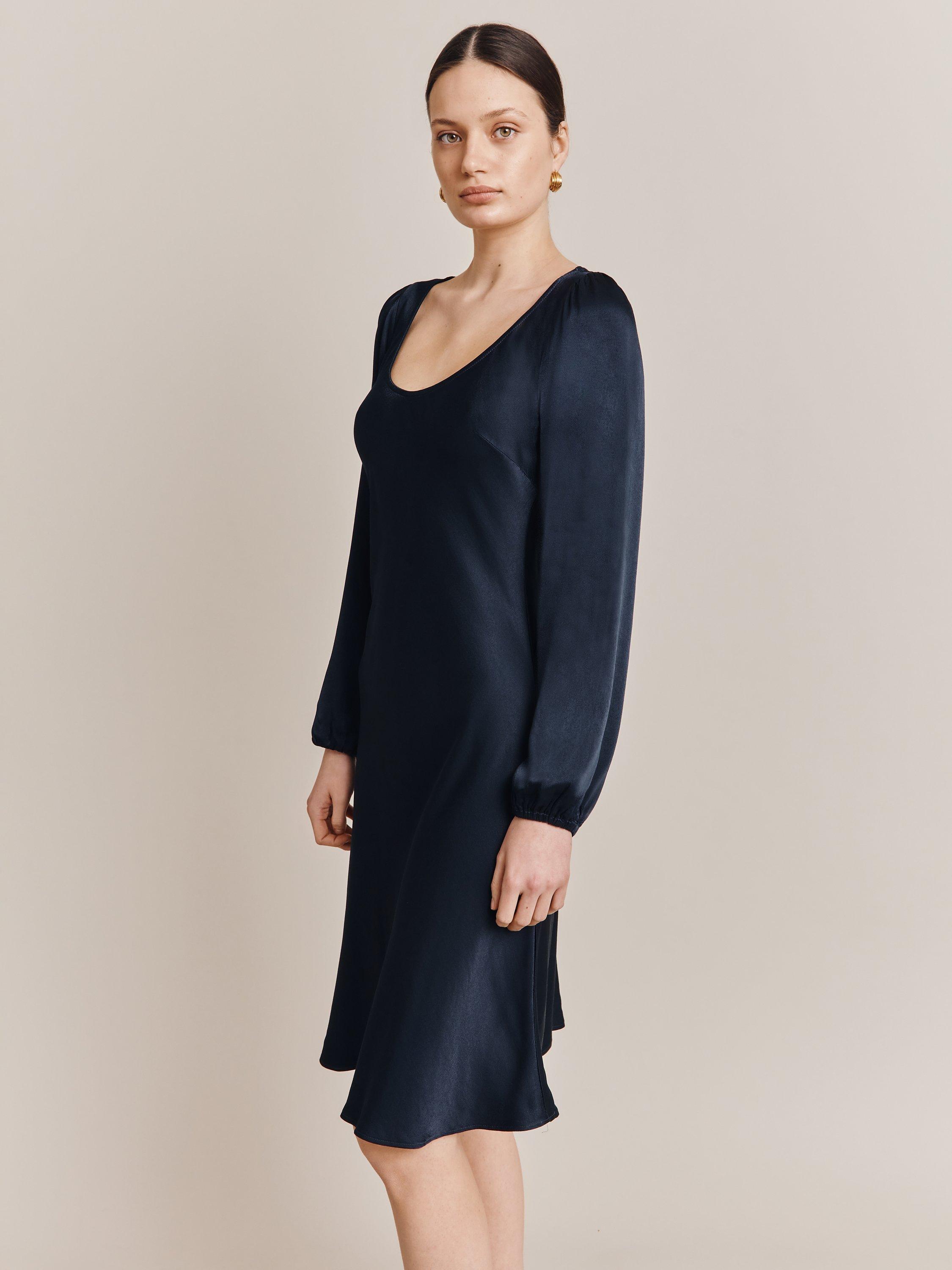Ghost Josephine Bias Cut Satin Dress, Navy