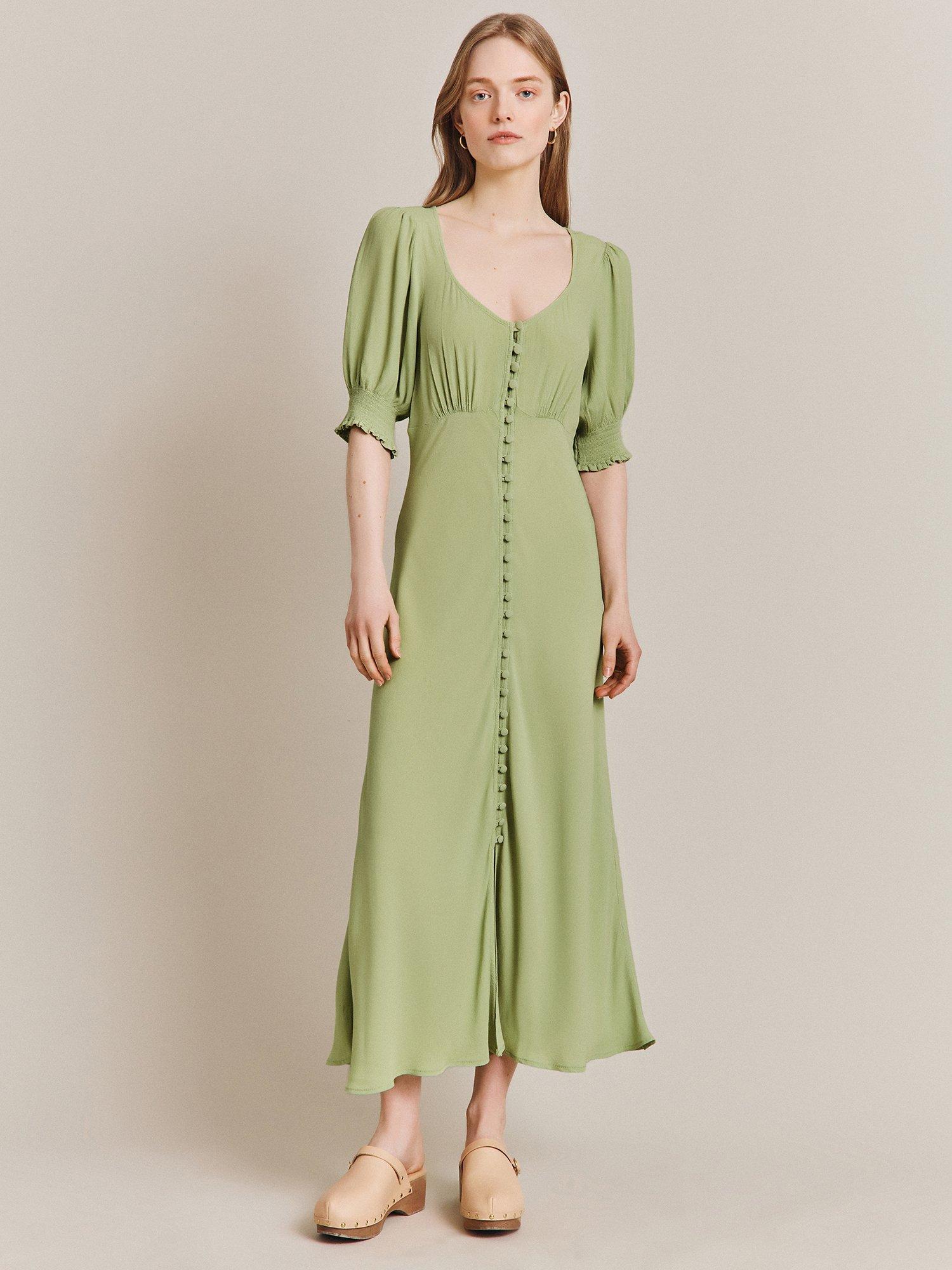 Ghost Coco Button Front Midi Dress, Leaf Green