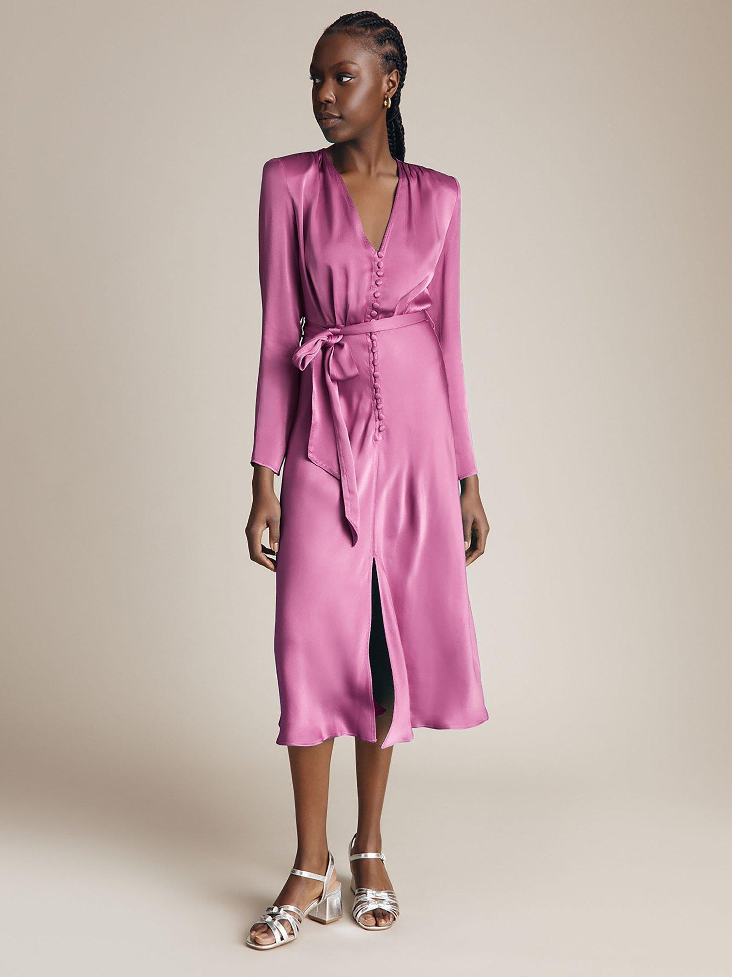 Ghost Meryl Satin Midi Dress Bright Mauve