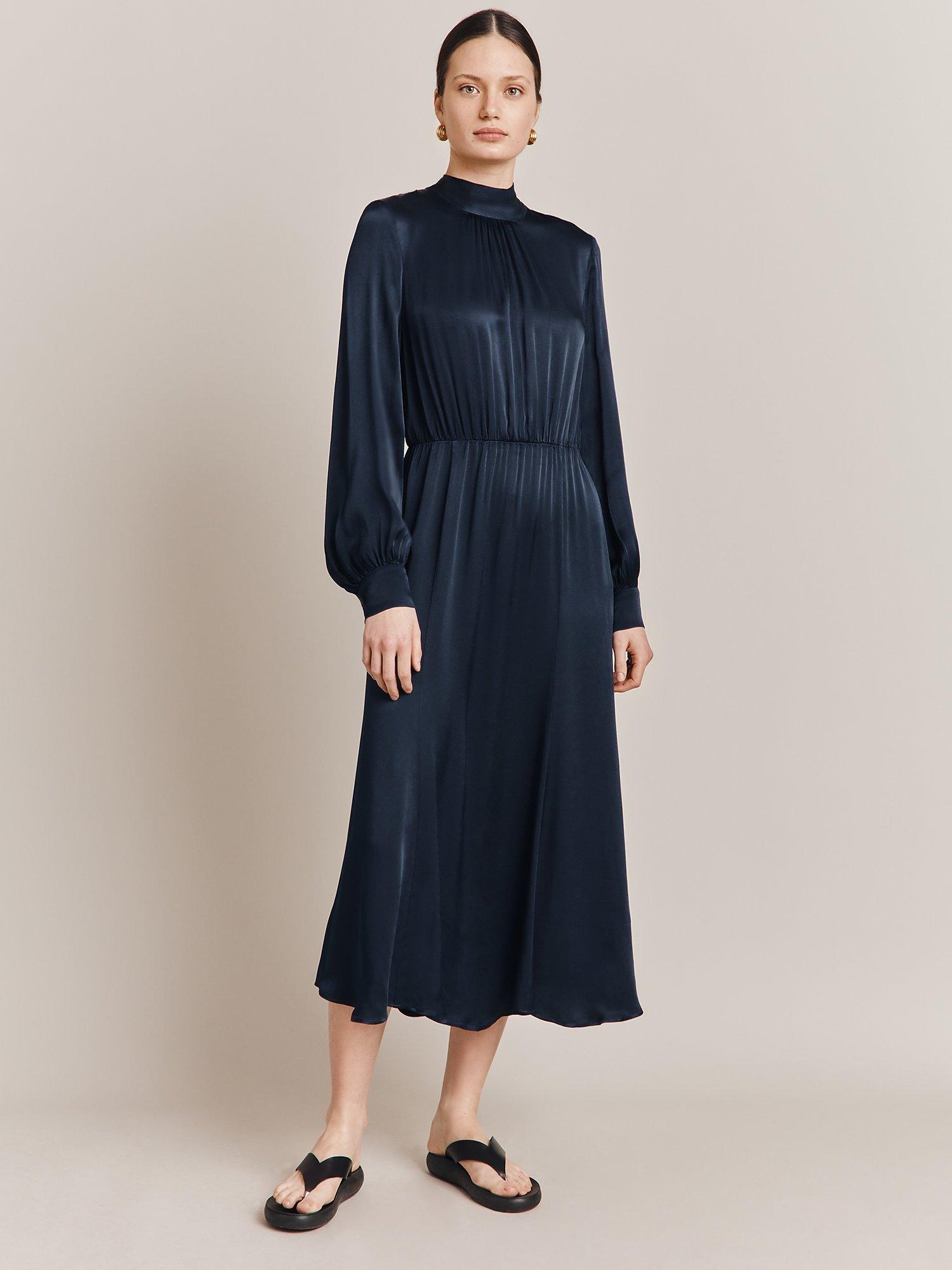 Ghost Miley Satin Midi Dress, Navy