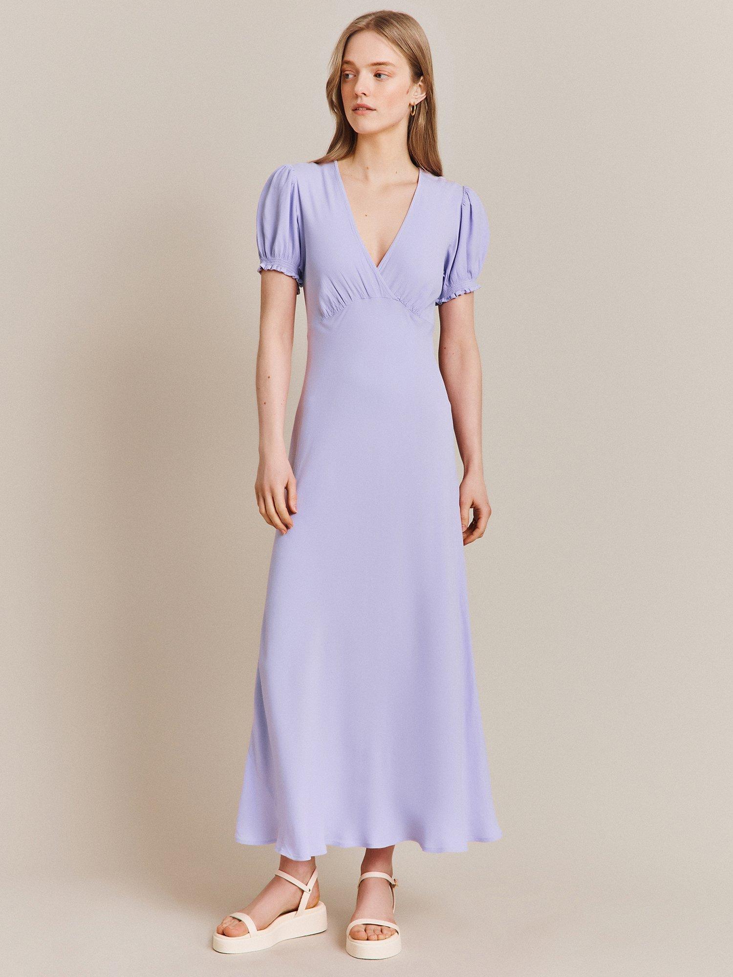 Ghost Poet Wrap Neck Midi Dress, Lilac