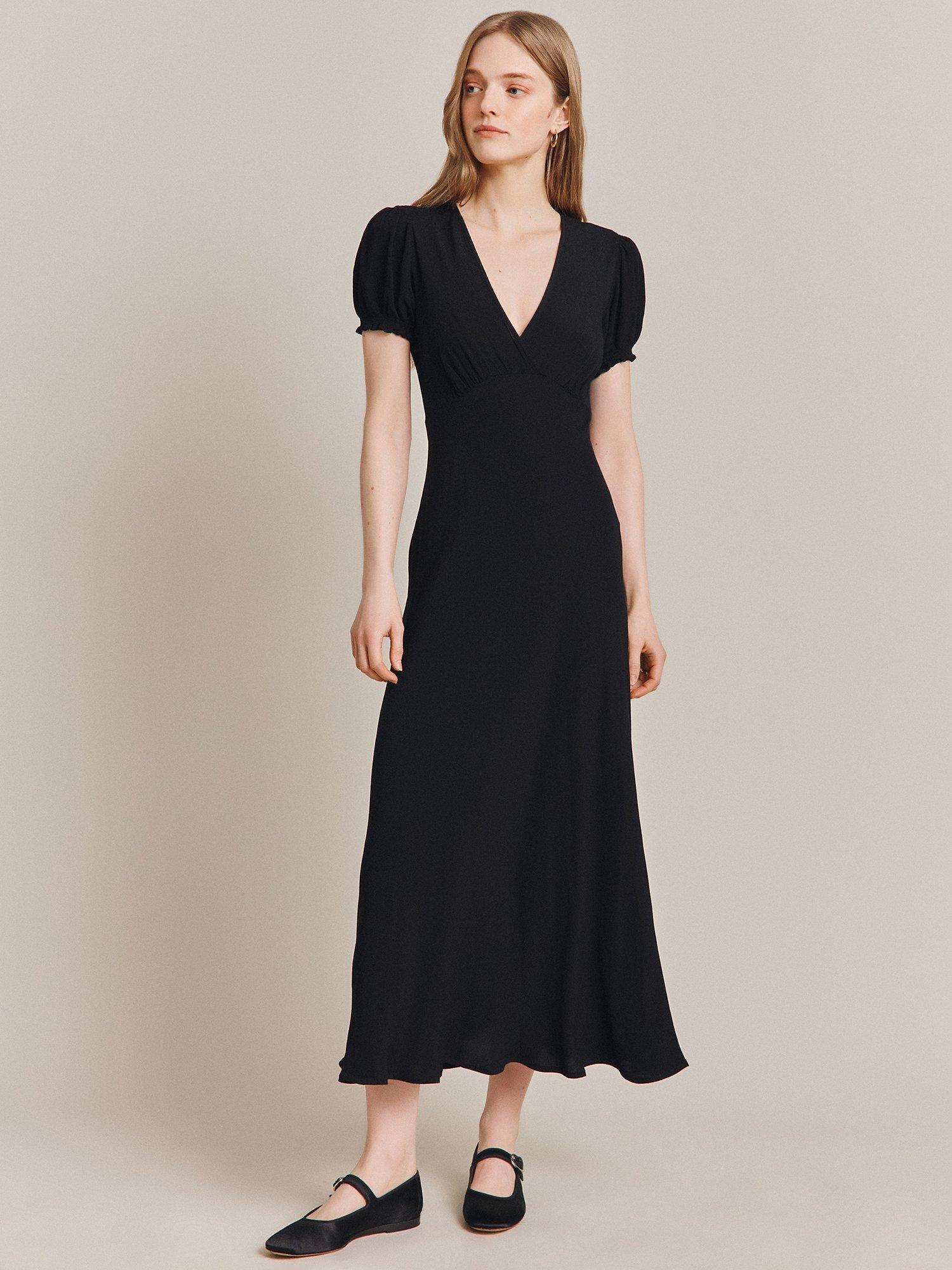 Ghost Poet Wrap Neck Midi Dress, Black