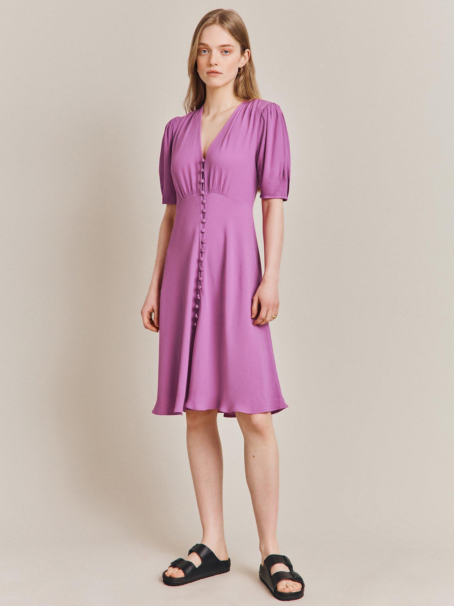 Ghost Mia Button Front Dress, Bright Mauve