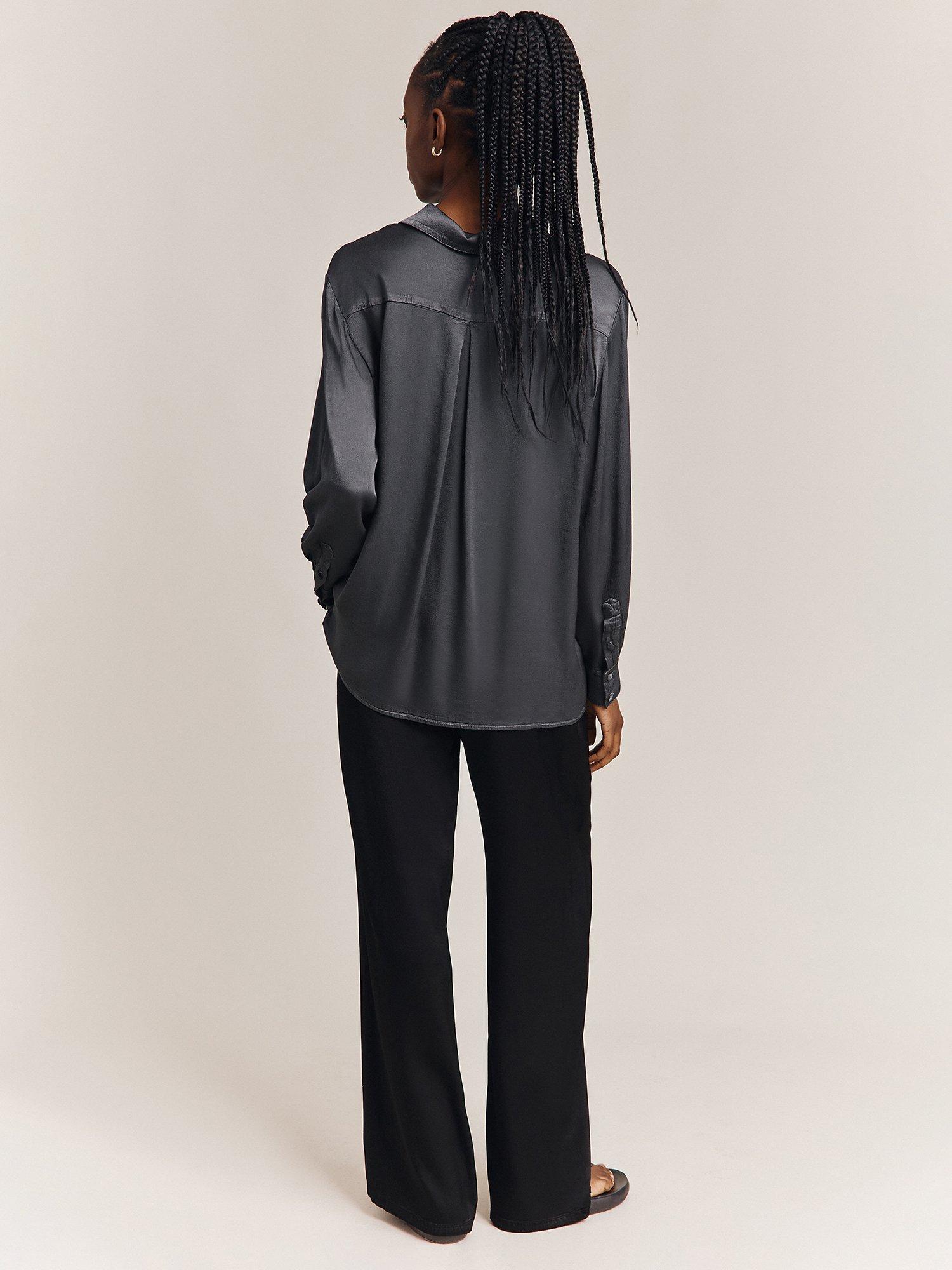 Ghost Ellie Satin Shirt, Charcoal, XXS