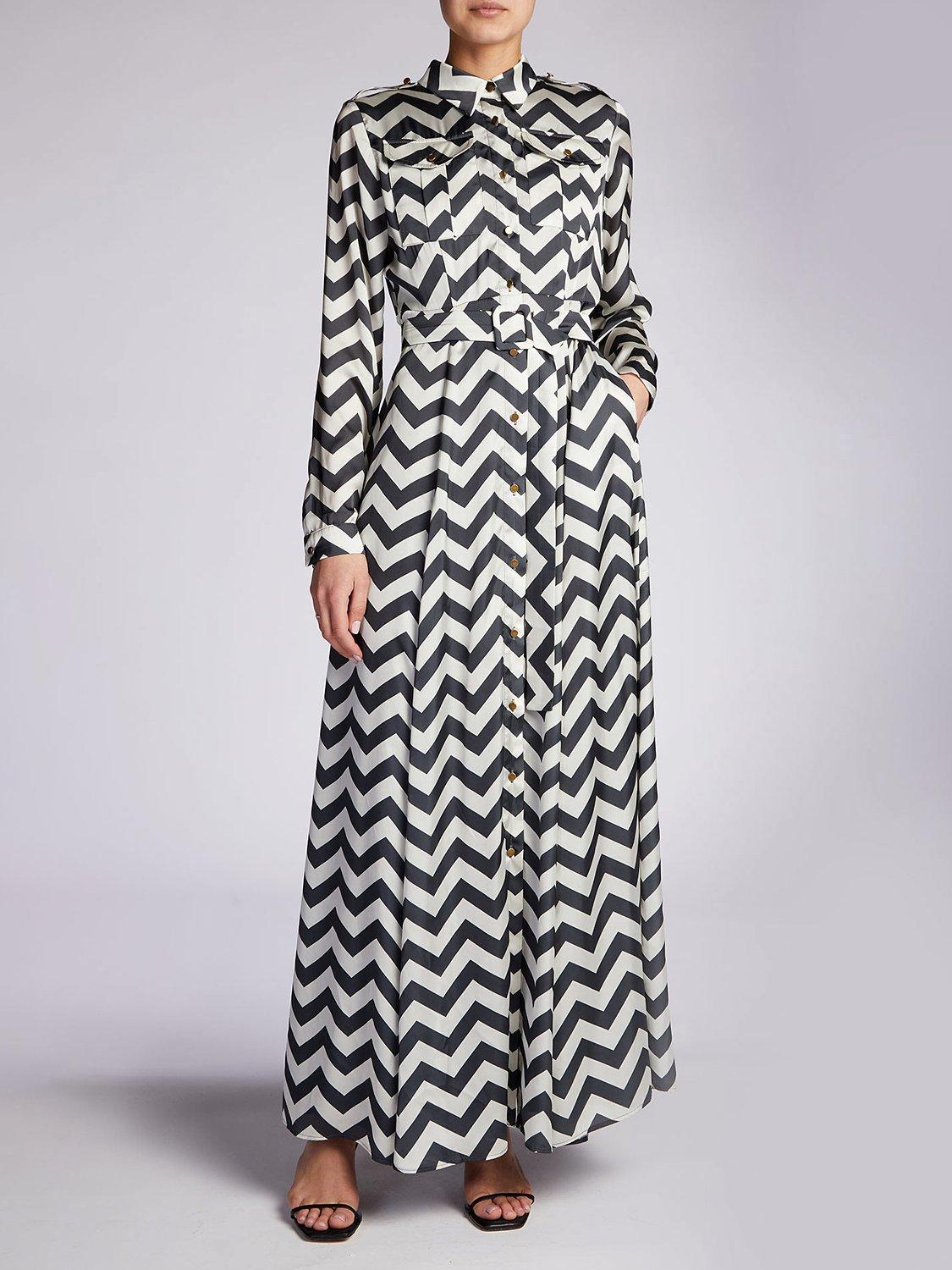 Aab Chevron Shirt Maxi Dress, Black/White