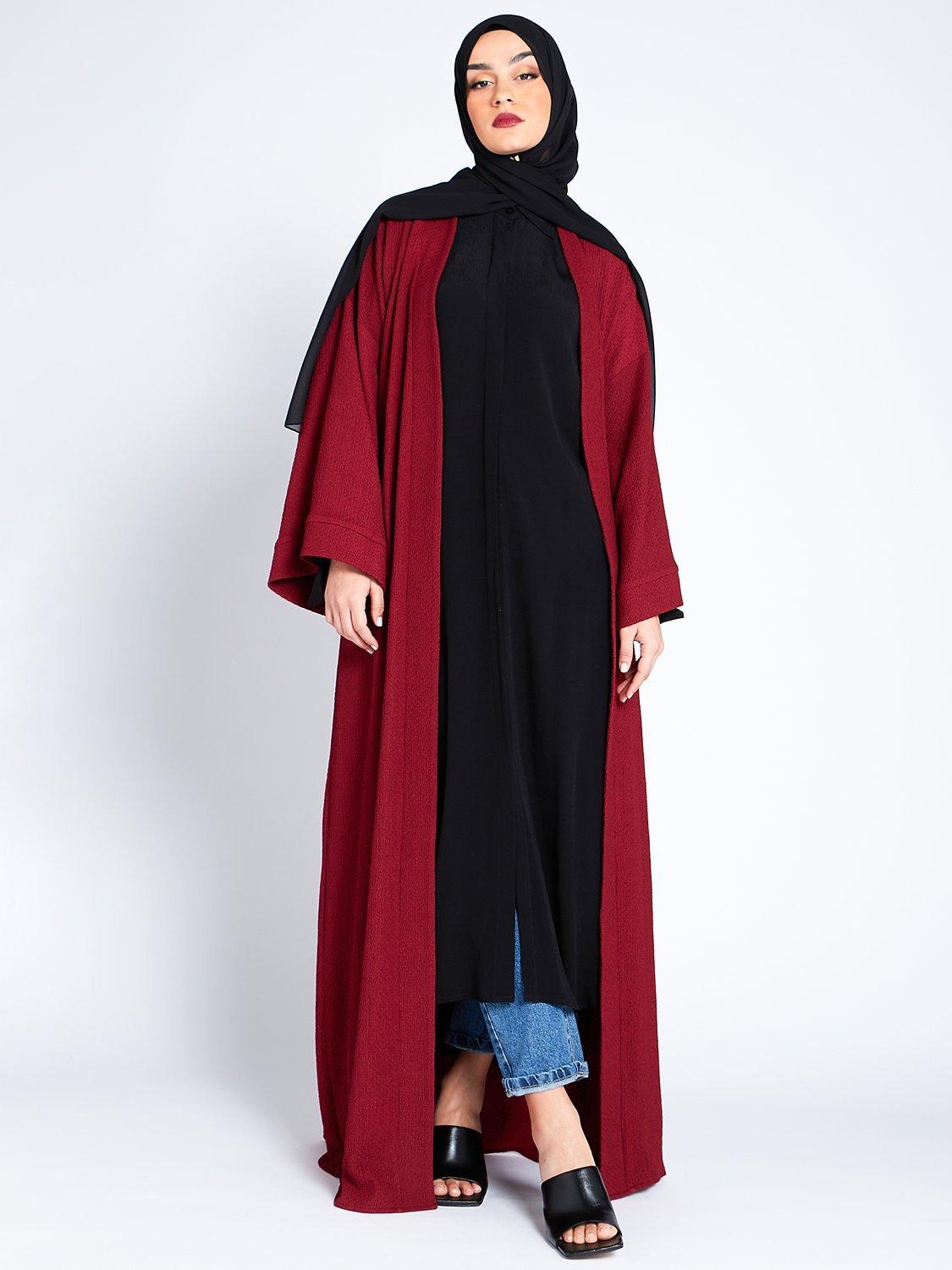 Aab Plain Textured Long Cardigan, Plum