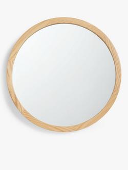 John Lewis Slim Solid Oak Wood Round Wall Mirror, Natural Oak