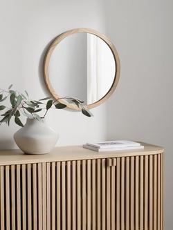 John Lewis Slim Solid Oak Wood Round Wall Mirror - view 2, Natural Oak