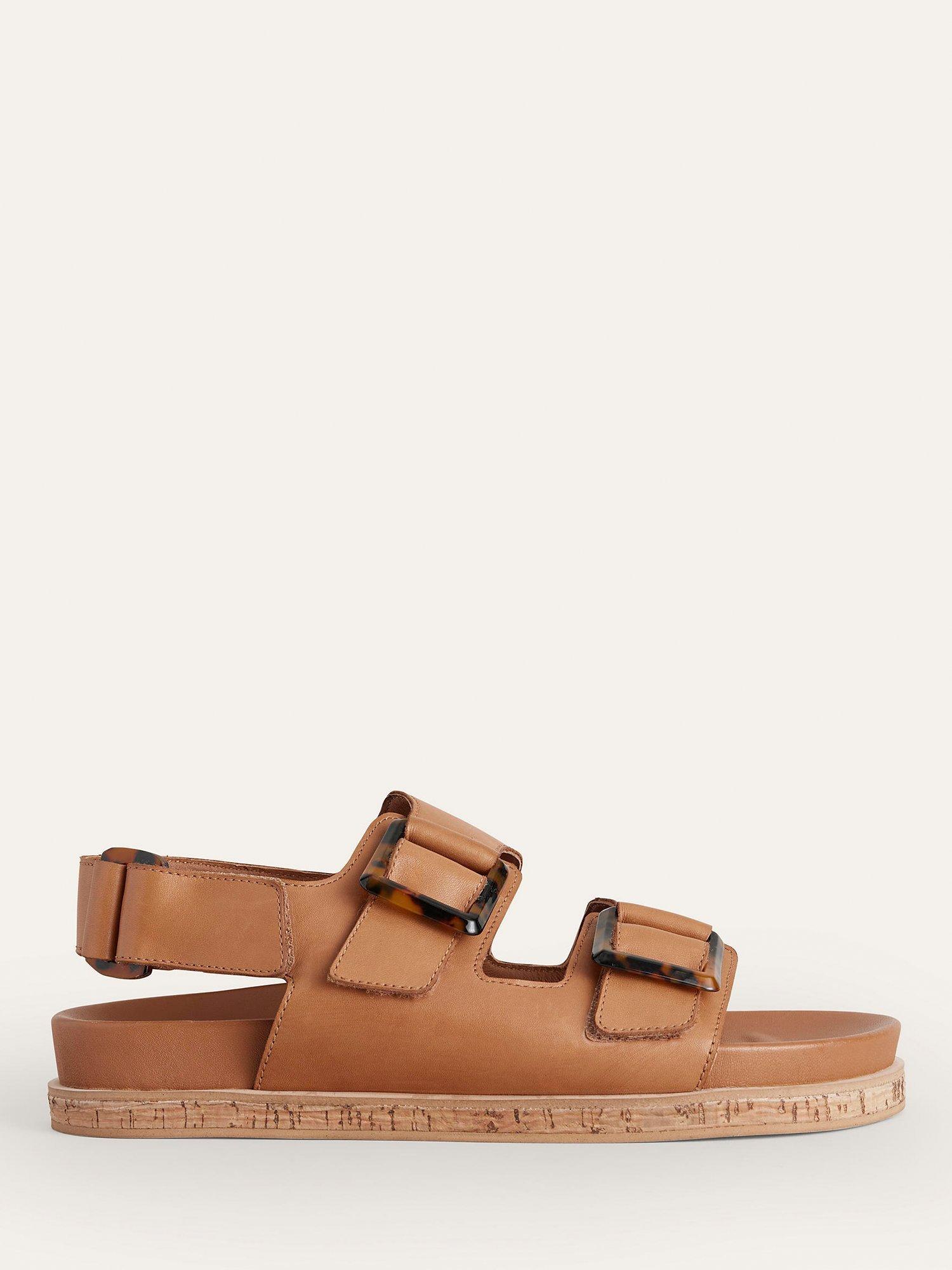 Boden Flat Buckled Leather Sandals, Golden Brown