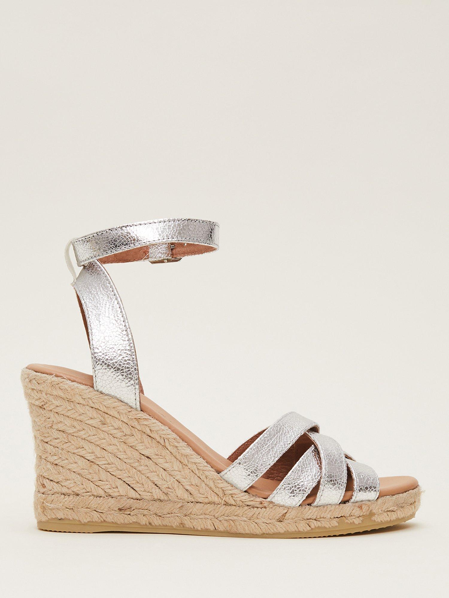Phase Eight Wedge Heel Strappy Espadrille Shoes, Silver