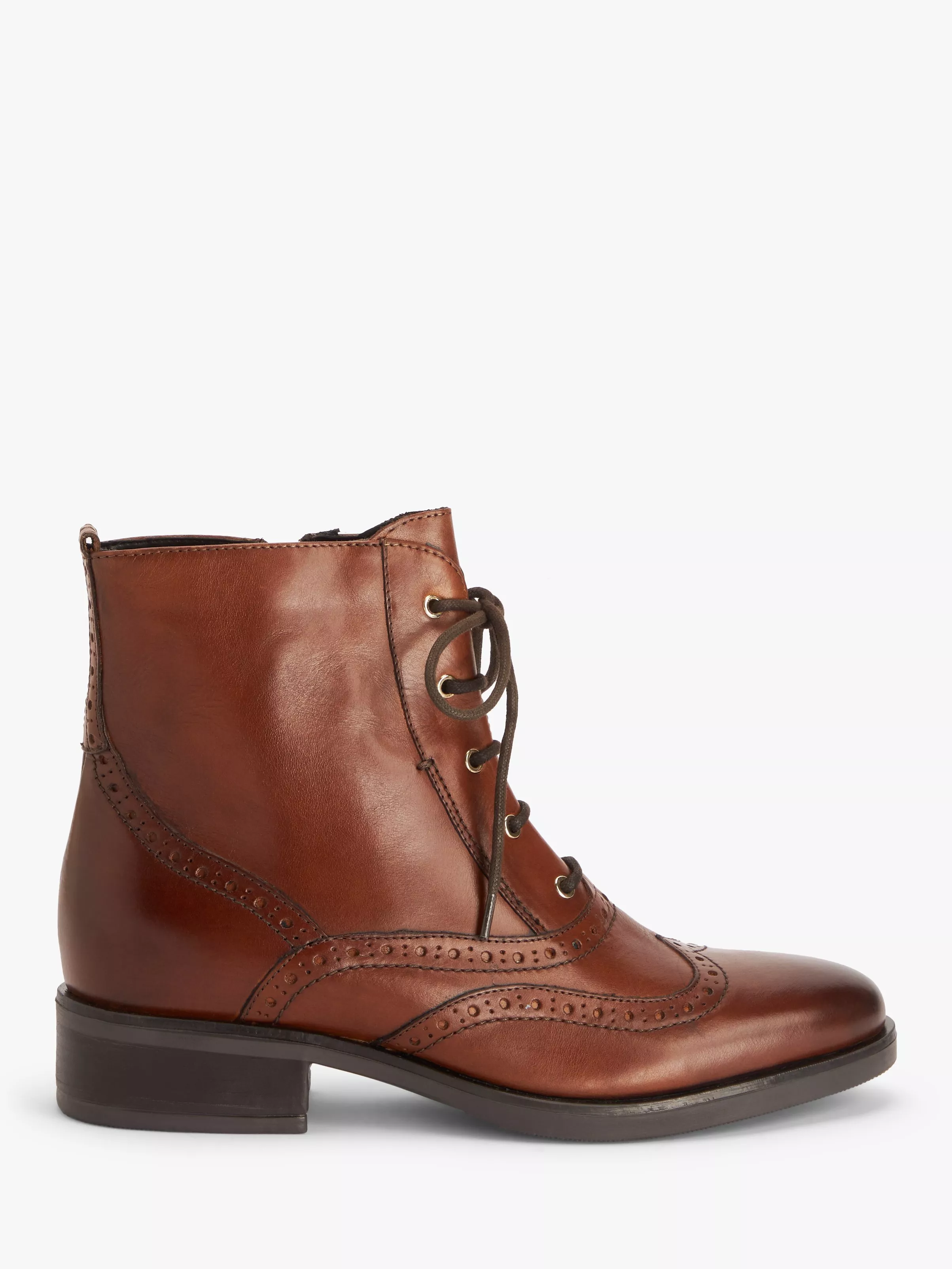 John Lewis Camie Leather Brogue Detail Lace Up Ankle Boots Chestnut