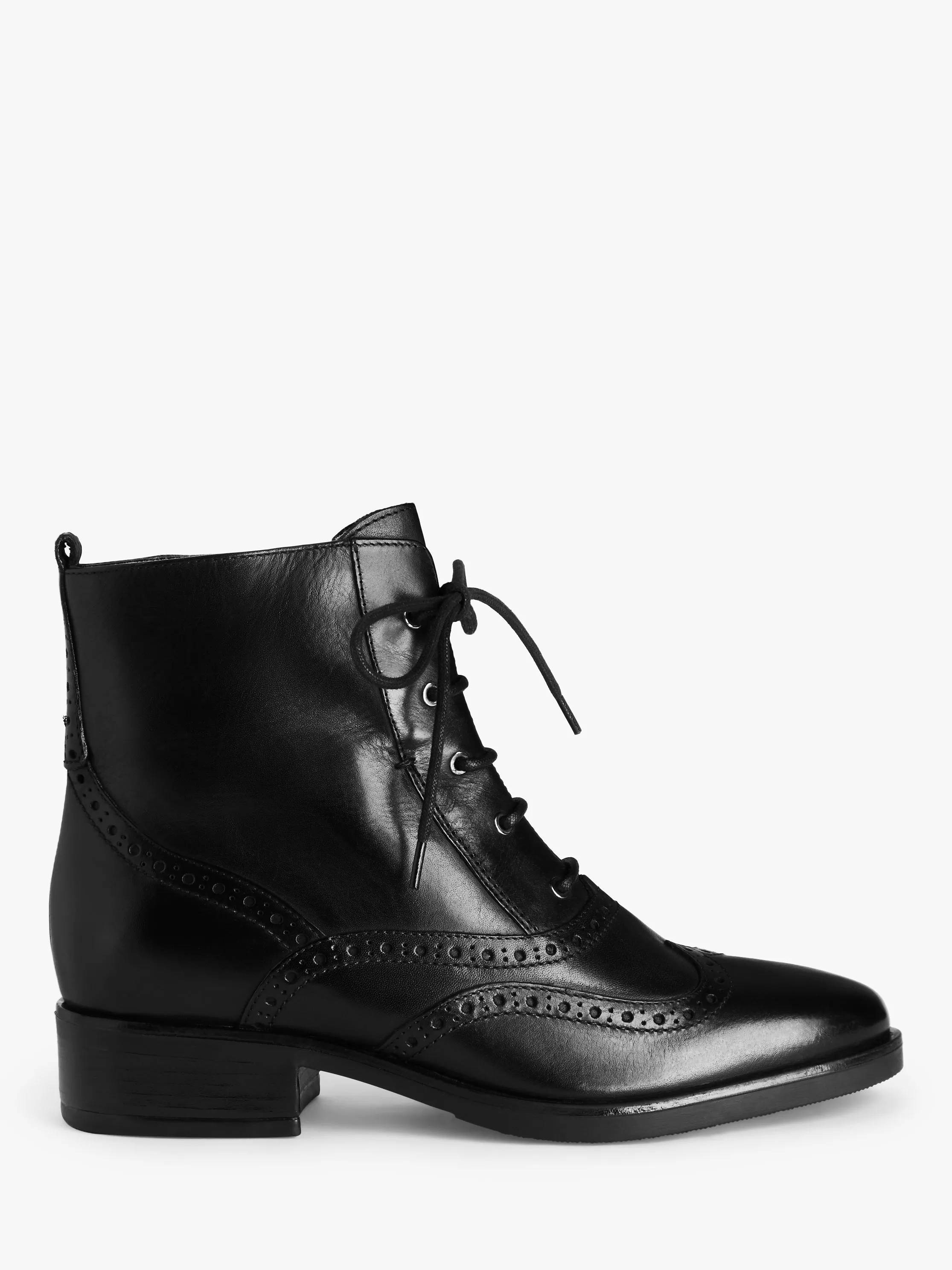 John Lewis Camie Leather Brogue Detail Lace Up Ankle Boots Black