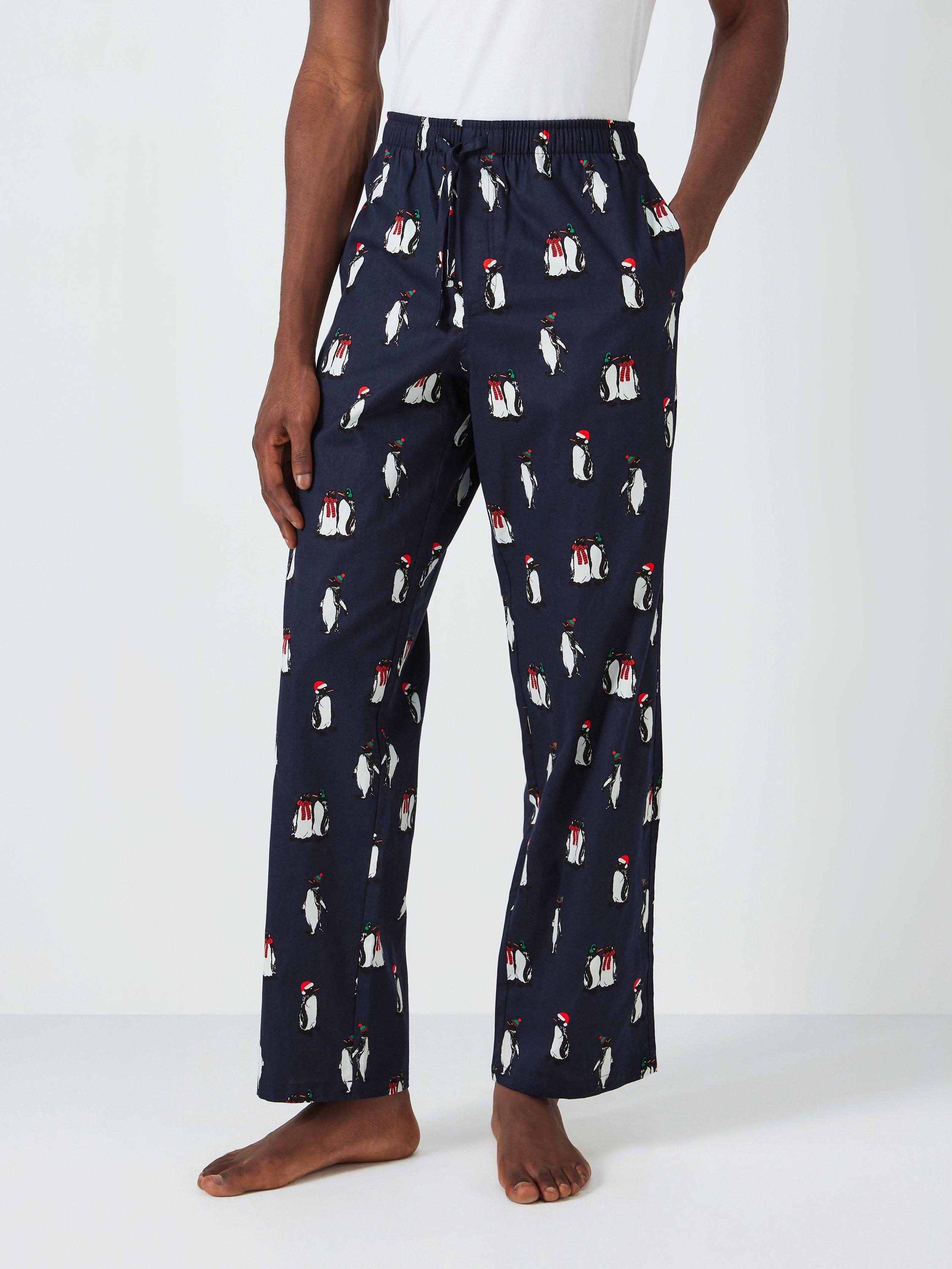 John Lewis Organic Cotton Christmas Penguin Print Lounge Pants, Navy/Multi
