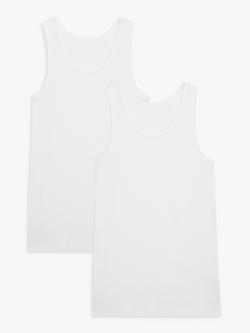 John Lewis Organic Cotton Vest, Pack of 2, White