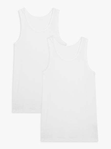 John Lewis Organic Cotton Vest, Pack of 2, White
