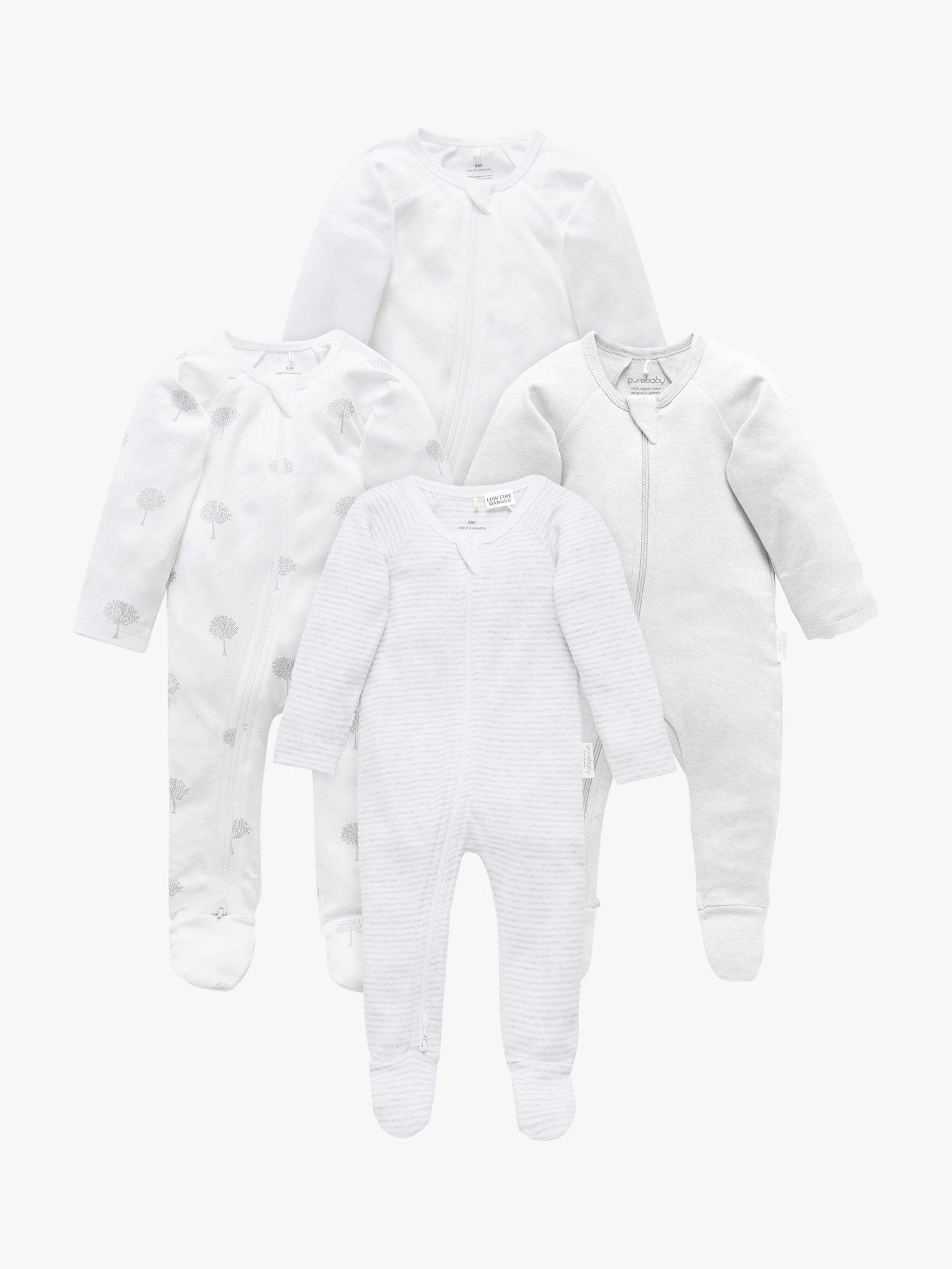 Product image 1 of 8, which shows Purebaby Organic Cotton Essential Zip Front Growsuit, Pack of 4, Grey Melange, 0-3 months