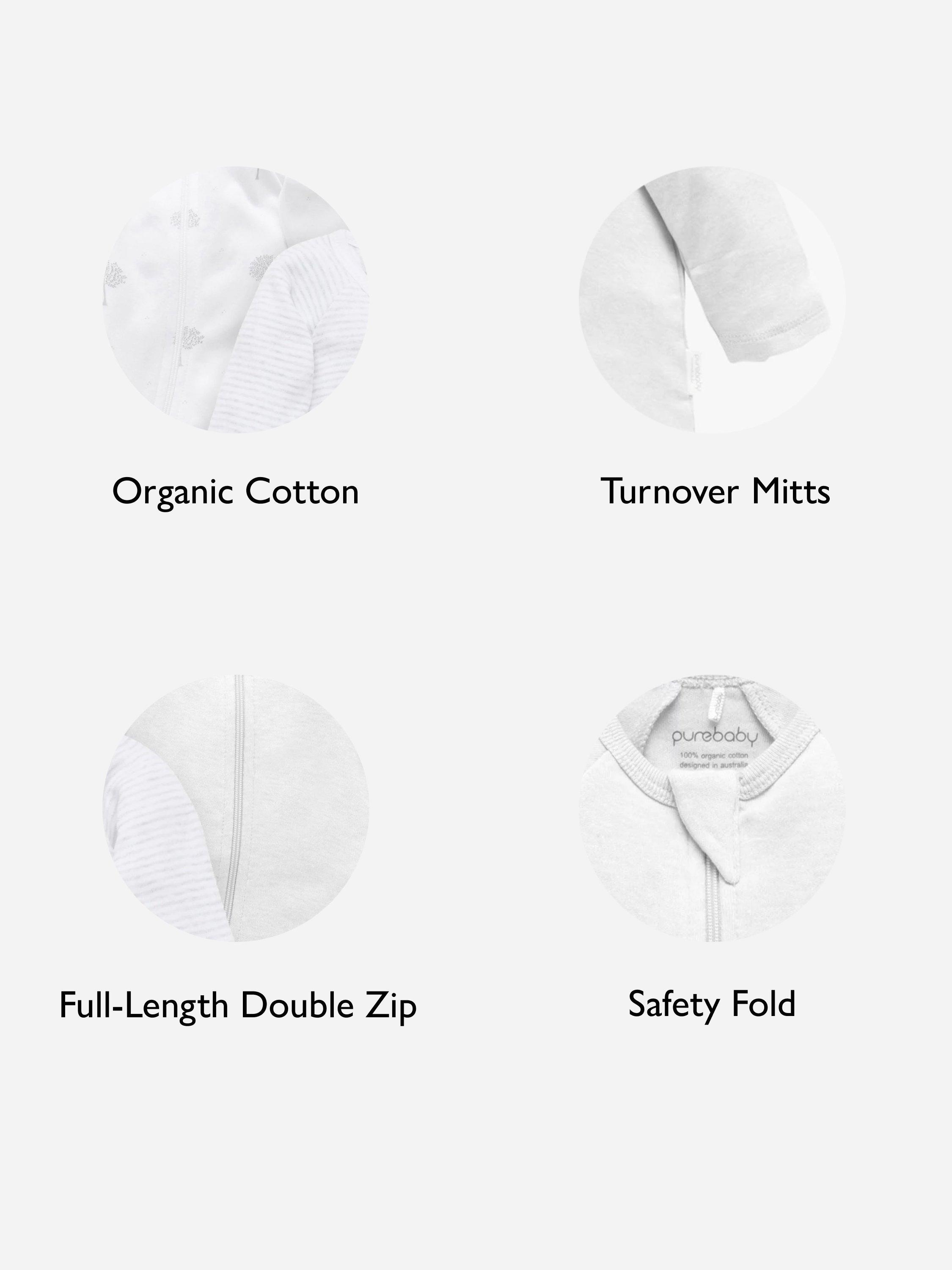Product image 2 of 8, which shows Purebaby Organic Cotton Essential Zip Front Growsuit, Pack of 4, Grey Melange, 0-3 months