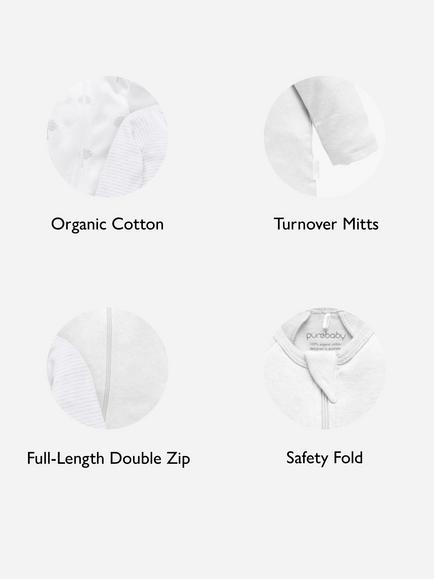 Purebaby Organic Cotton Essential Zip Front Growsuit, Pack of 4, Grey Melange - view 2, Grey Melange