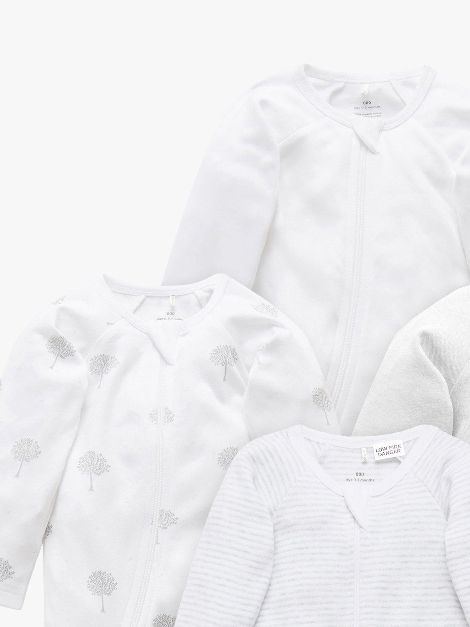 Product image 3 of 8, which shows Purebaby Organic Cotton Essential Zip Front Growsuit, Pack of 4, Grey Melange, 0-3 months