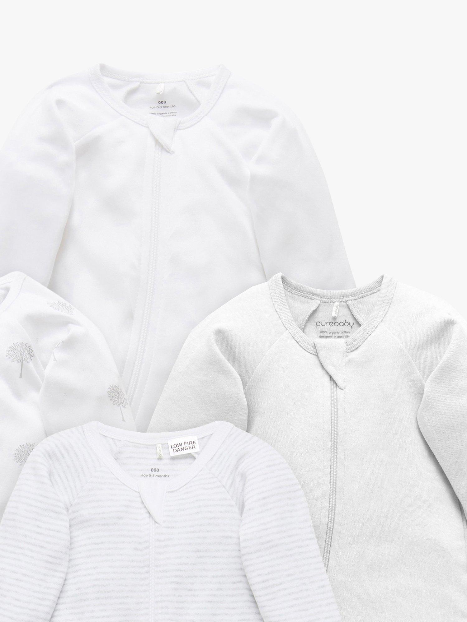 Product image 4 of 8, which shows Purebaby Organic Cotton Essential Zip Front Growsuit, Pack of 4, Grey Melange, 0-3 months