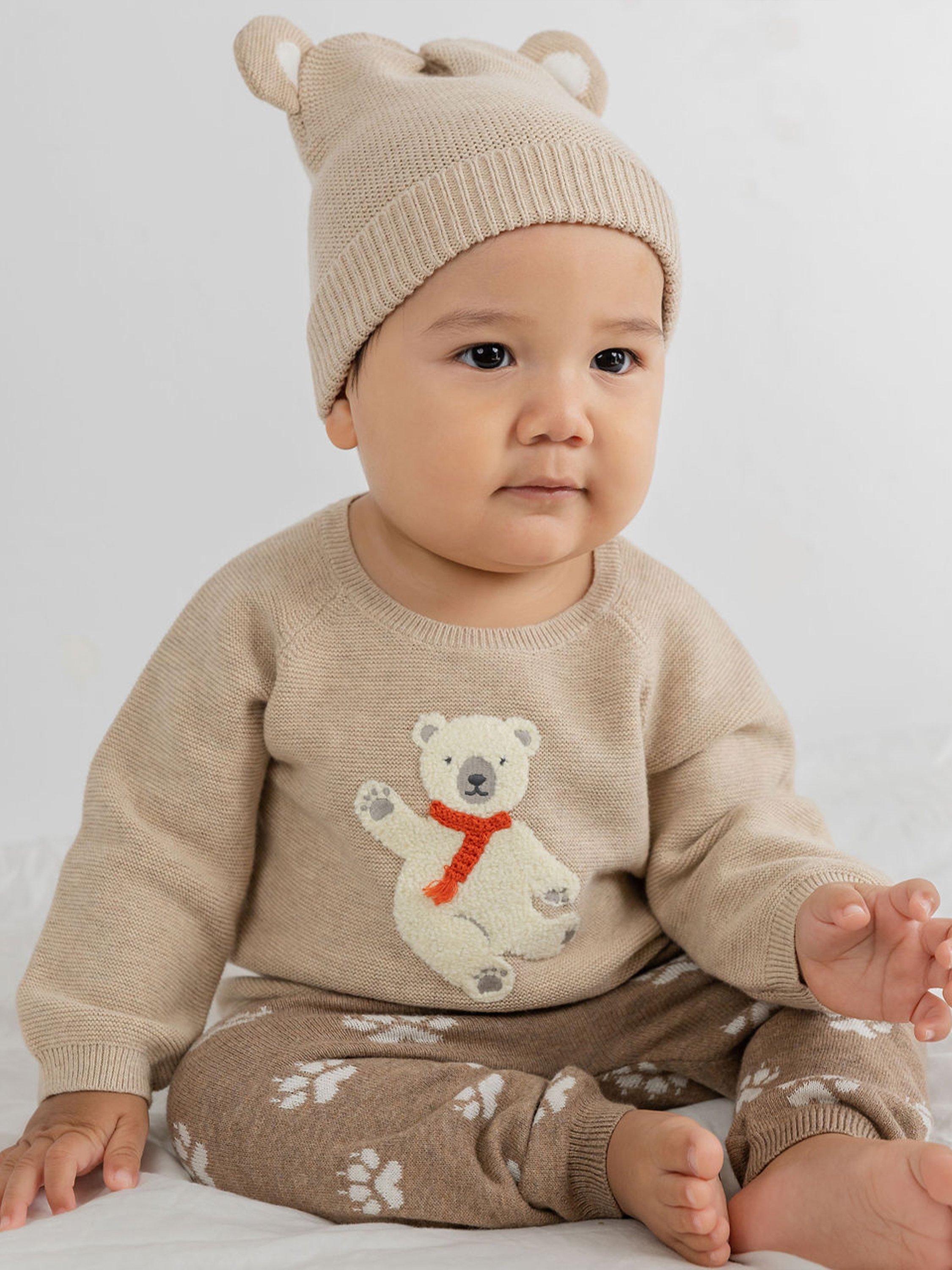 Purebaby Baby Arctic Bear Paws Jacquard Leggings, Brown/Multi