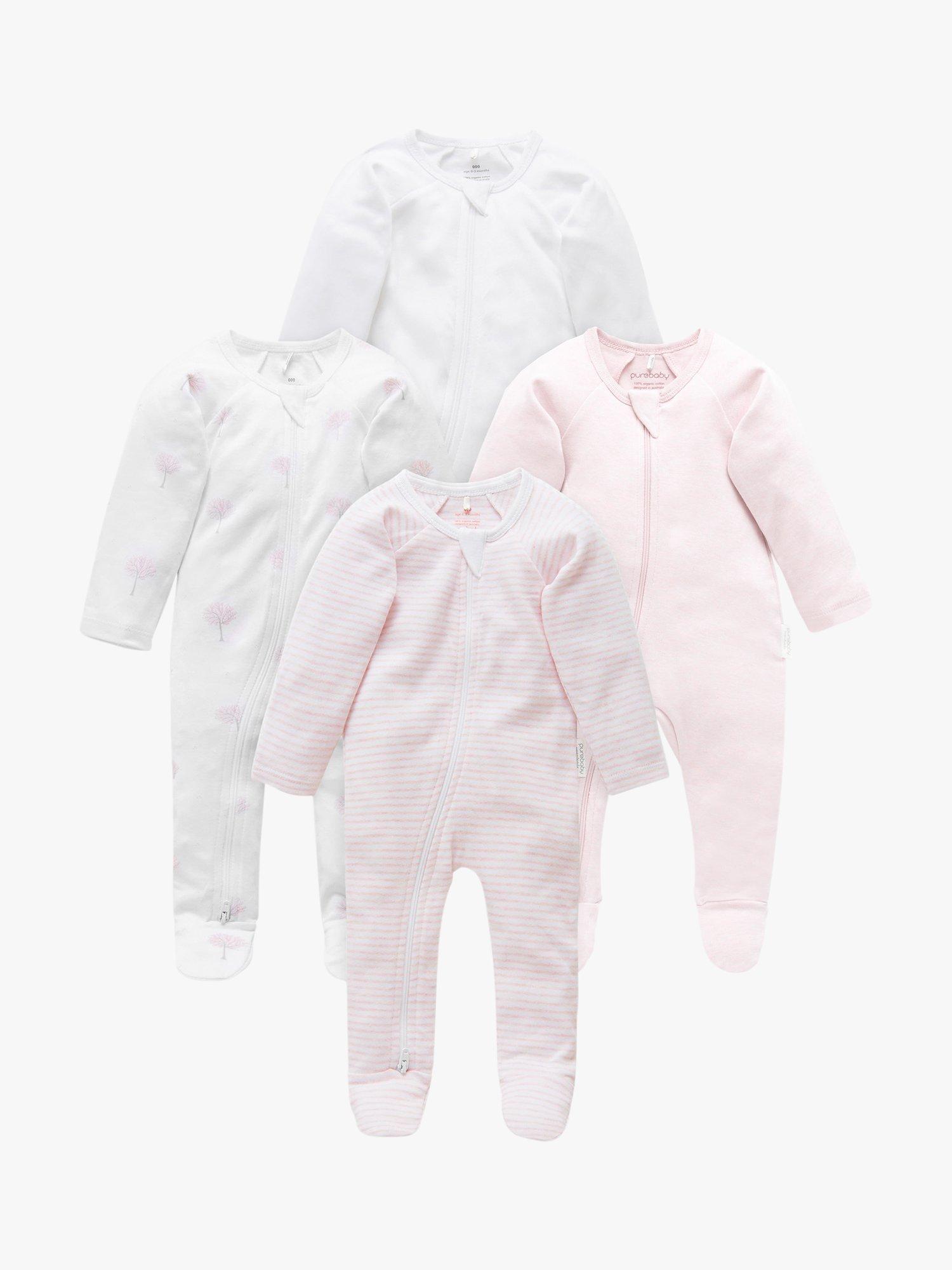 Product image 1 of 8, which shows Purebaby Organic Cotton Essential Zip Front Growsuit, Pack of 4, Pink Melange, 3-6 months