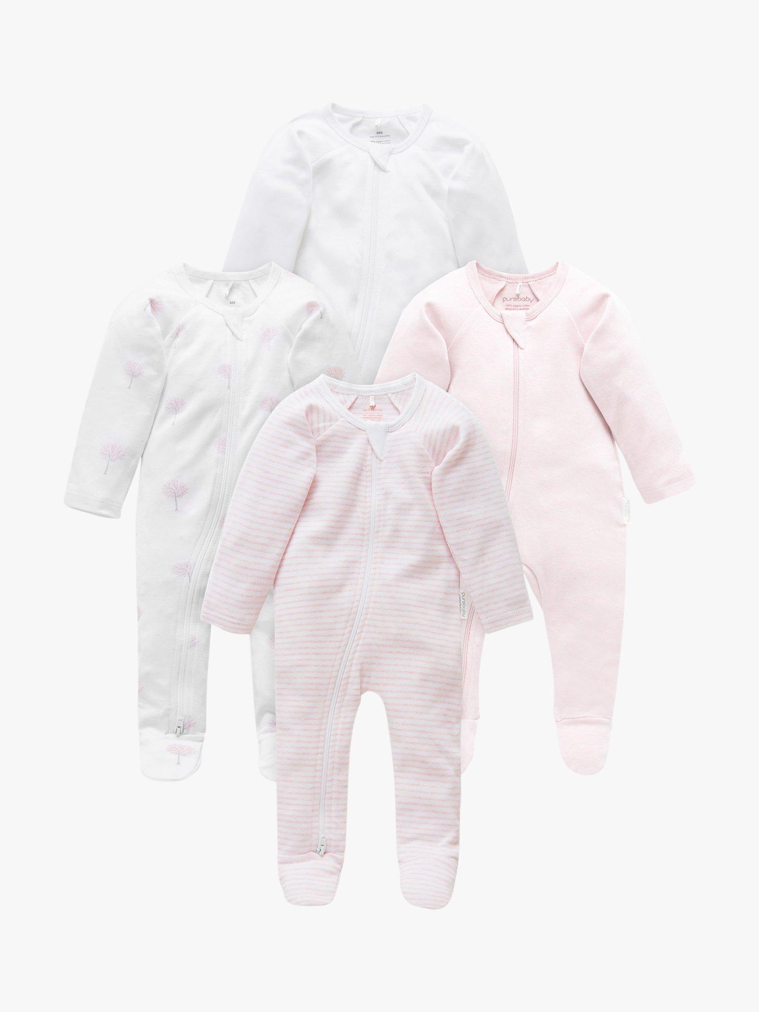 Purebaby Organic Cotton Essential Zip Front Growsuit, Pack of 4, Pink Melange, 3-6 months