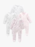 Purebaby Organic Cotton Essential Zip Front Growsuit, Pack of 4, Pink Melange