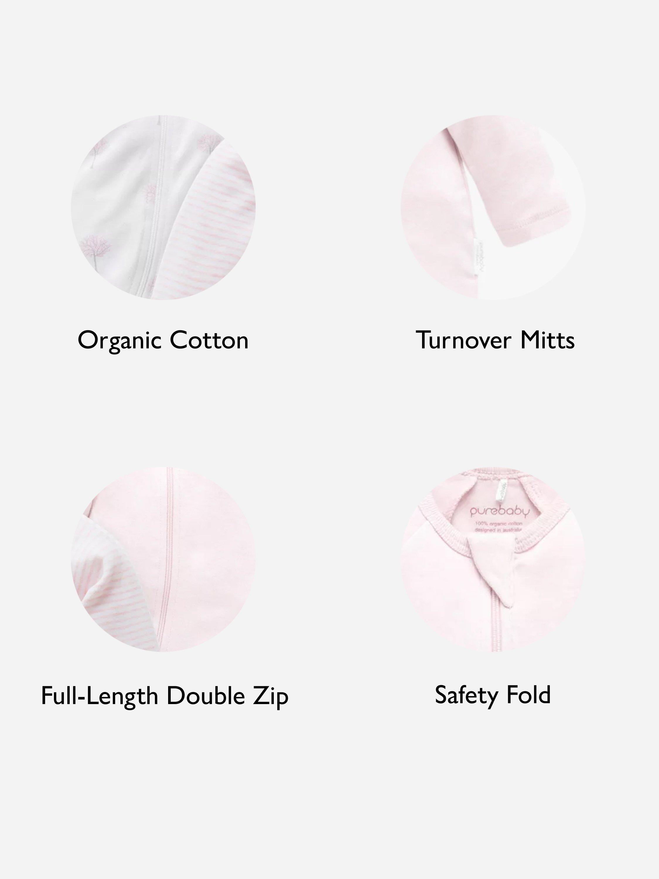 Product image 2 of 8, which shows Purebaby Organic Cotton Essential Zip Front Growsuit, Pack of 4, Pink Melange, 3-6 months