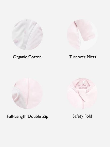Purebaby Organic Cotton Essential Zip Front Growsuit, Pack of 4, Pink Melange - view 2, Pink Melange
