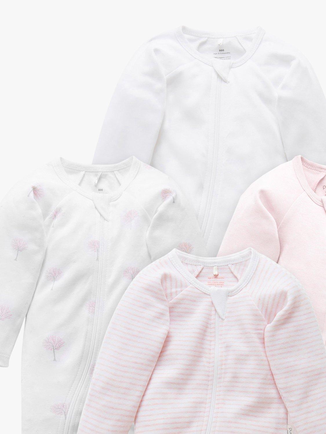 Product image 3 of 8, which shows Purebaby Organic Cotton Essential Zip Front Growsuit, Pack of 4, Pink Melange, 3-6 months