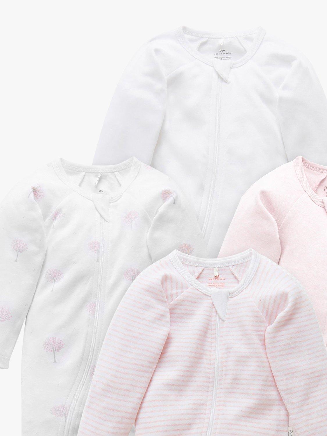 Purebaby Organic Cotton Essential Zip Front Growsuit, Pack of 4, Pink Melange, 3-6 months