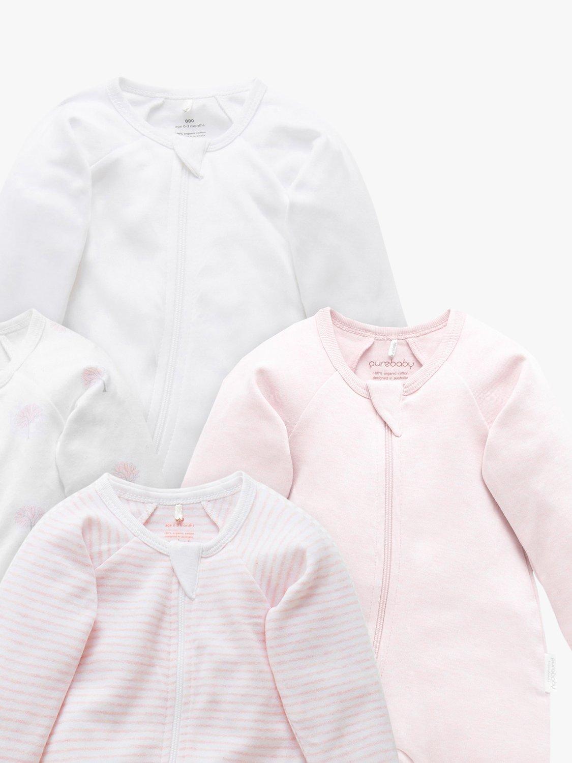 Product image 4 of 8, which shows Purebaby Organic Cotton Essential Zip Front Growsuit, Pack of 4, Pink Melange, 3-6 months