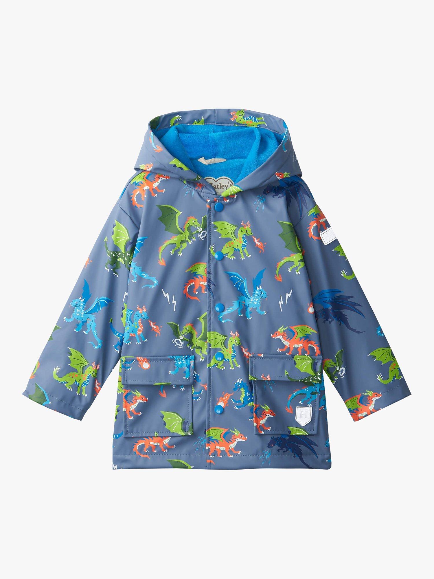 Hatley Kids' Dragon Print Rain Jacket, Bering Sea