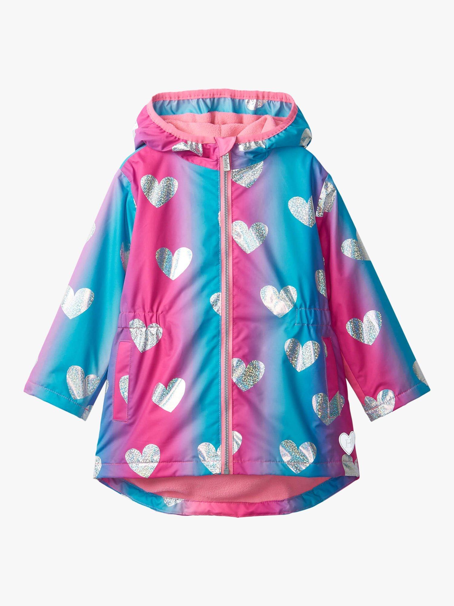 Hatley Kids' Heart Print Fleece Lined Rain Jacket, Blue