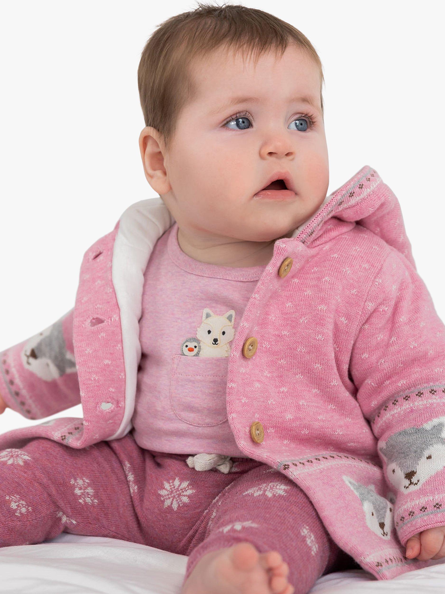 Purebaby Fox Padded Jacket, Pink Jacquard