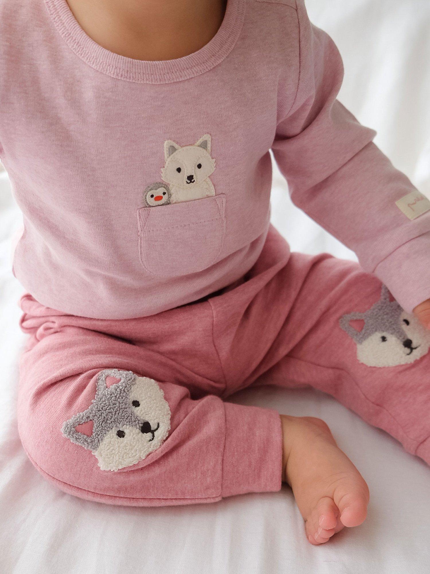 Purebaby Organic Cotton Animal Knee Patch Leggings, Beetroot Melange