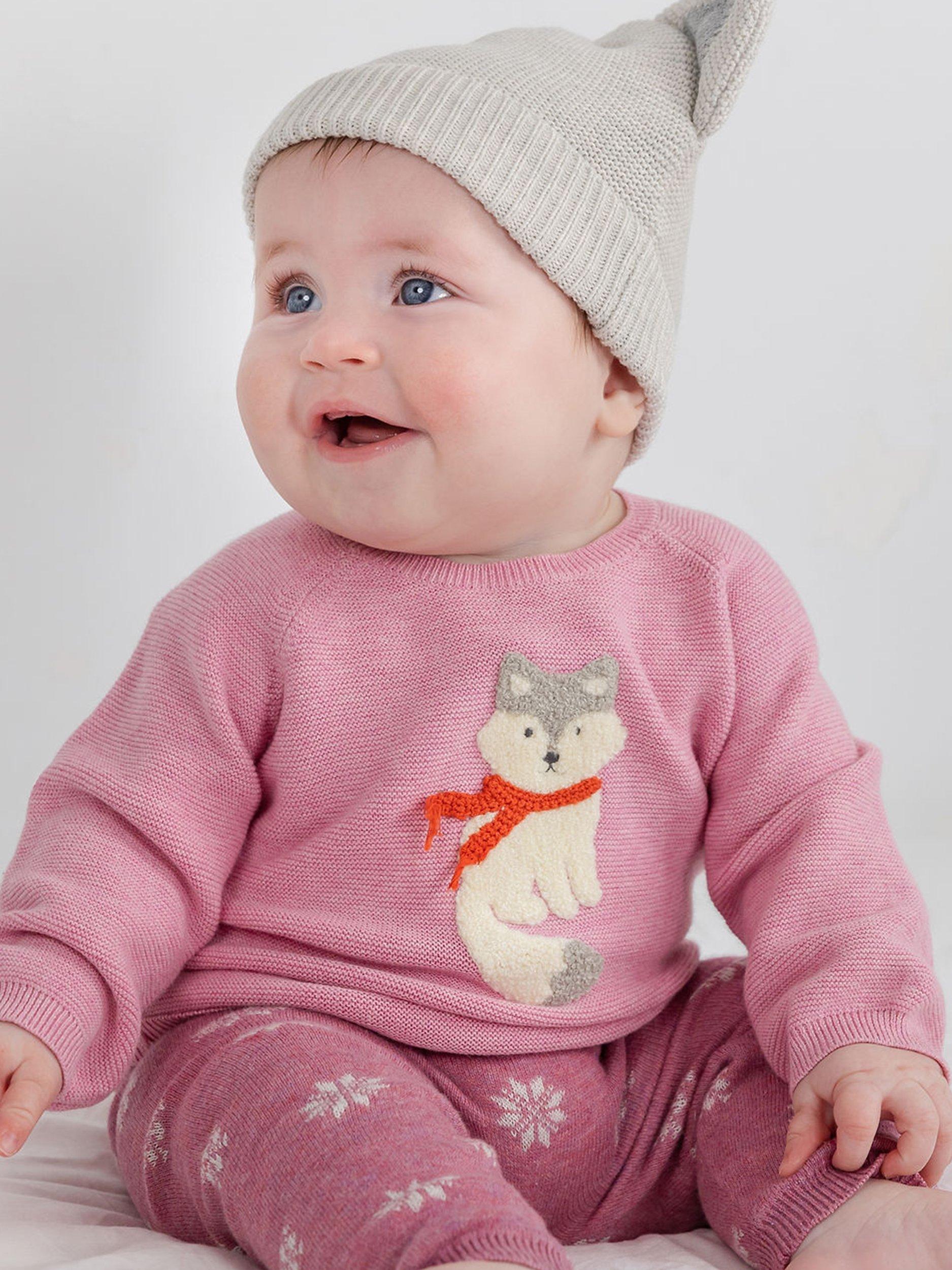 Purebaby Organic Cotton Arctic Fox Jumper, Dusk Melange