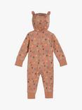 Mini Cuddles Baby Forest Animal Print Hooded Romper, Brown
