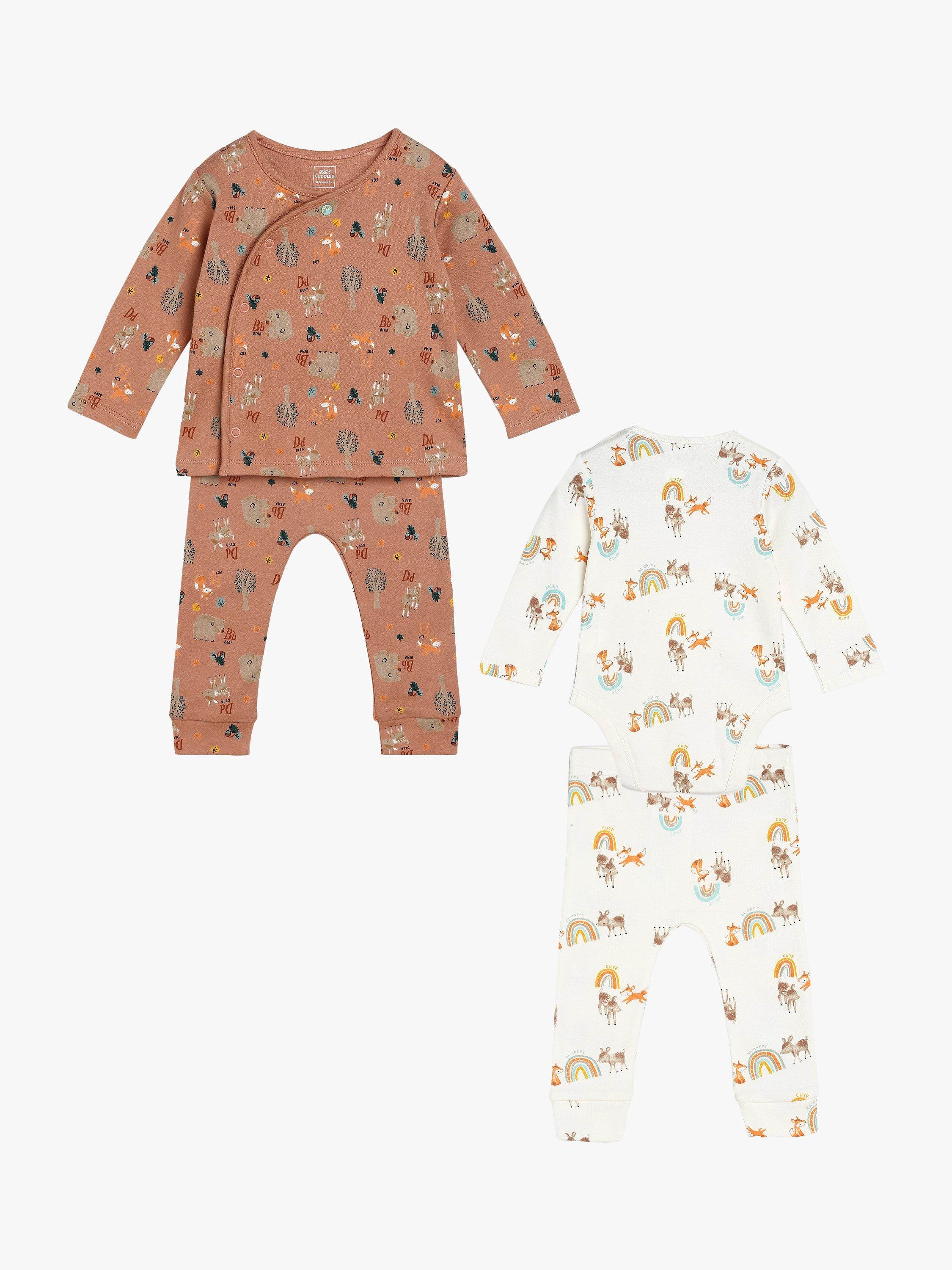 Mini Cuddles Baby Nature Print Twin Set Outfits, Pack Of 2, Brown/Off White
