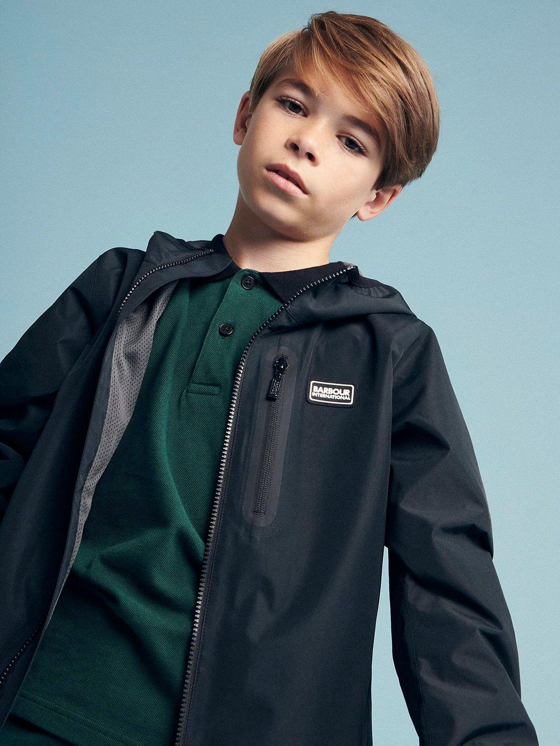 Barbour International Kids' Essential Hooded Showerproof Jacket, Black