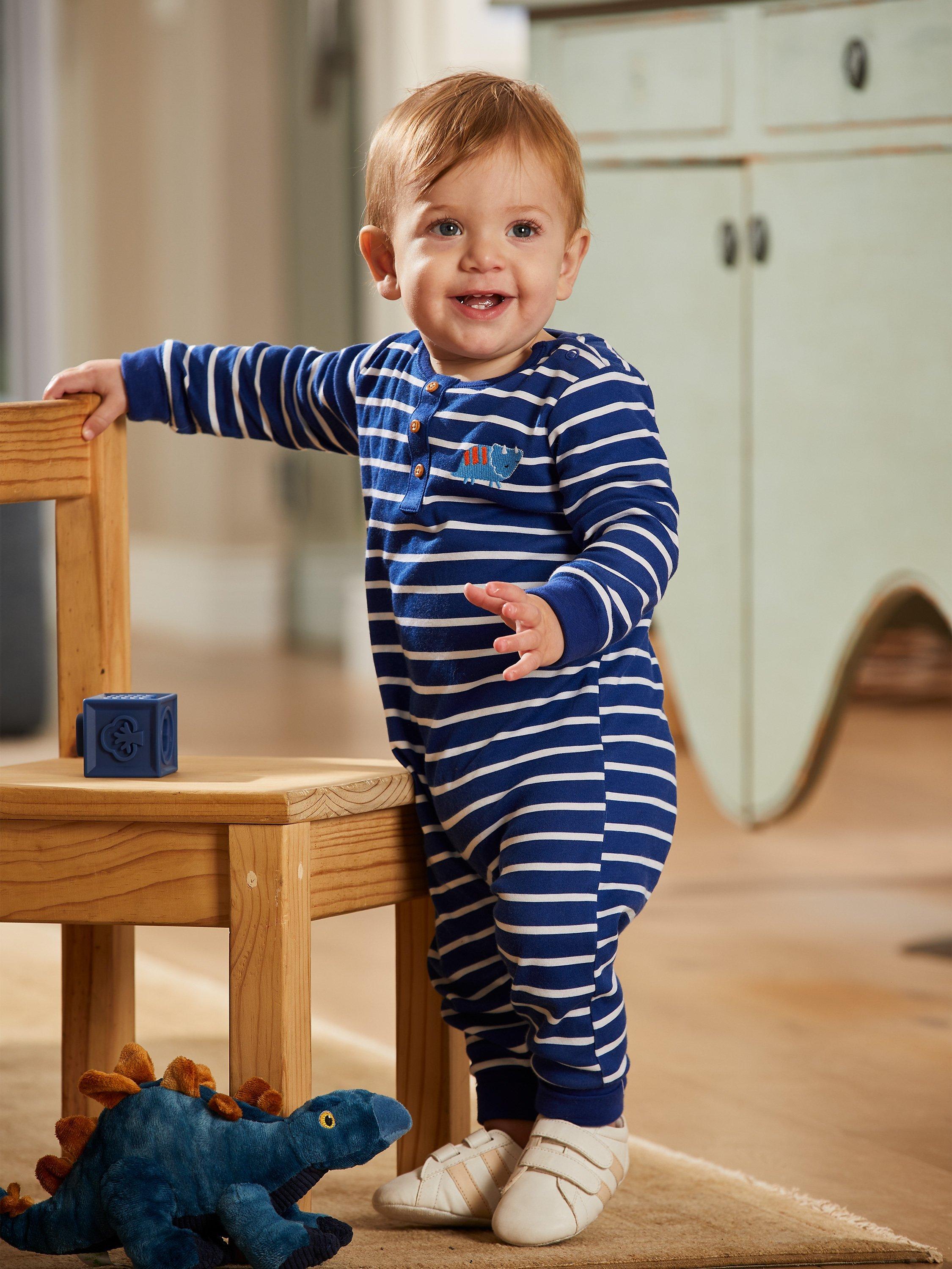 Mini Cuddles Baby Single Romper Sleepsuit, Navy/White