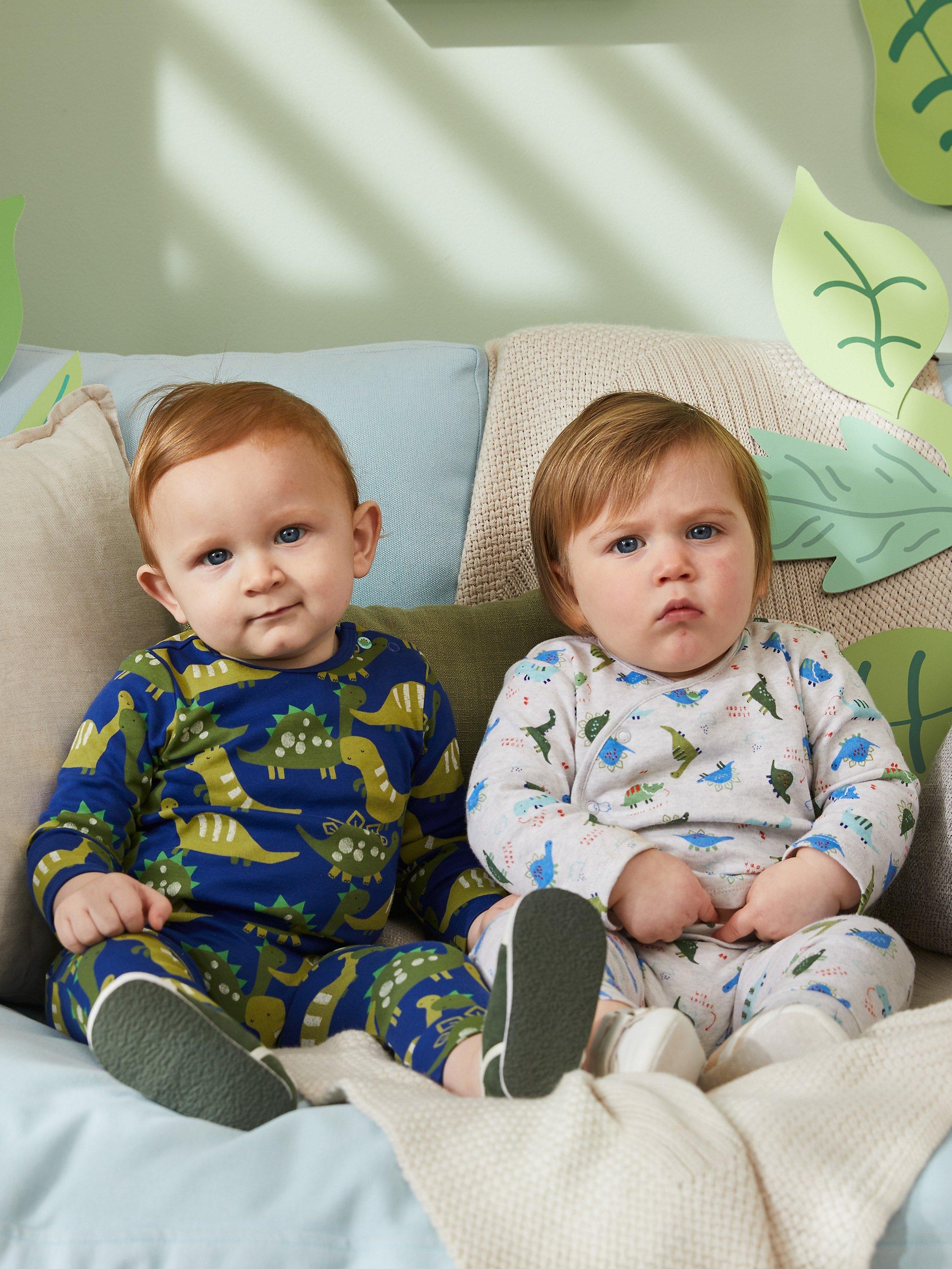 Mini Cuddles Baby Pack of 2 Dinosaur Leggings Sets, Grey Marl/Navy