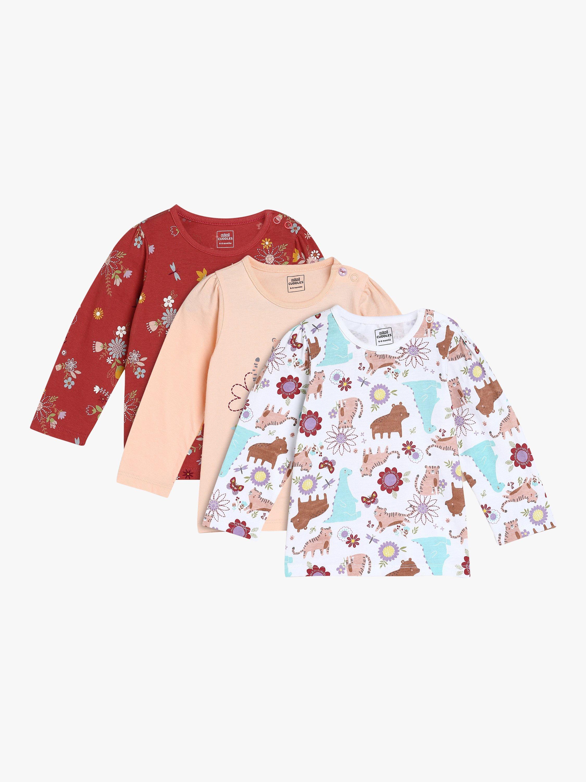 Mini Cuddles Baby Pack of 3 Long Sleeve T-Shirts, Red/White/Pink