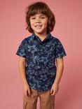 White Stuff Kids' Palm Print Polo Shirt, Navy