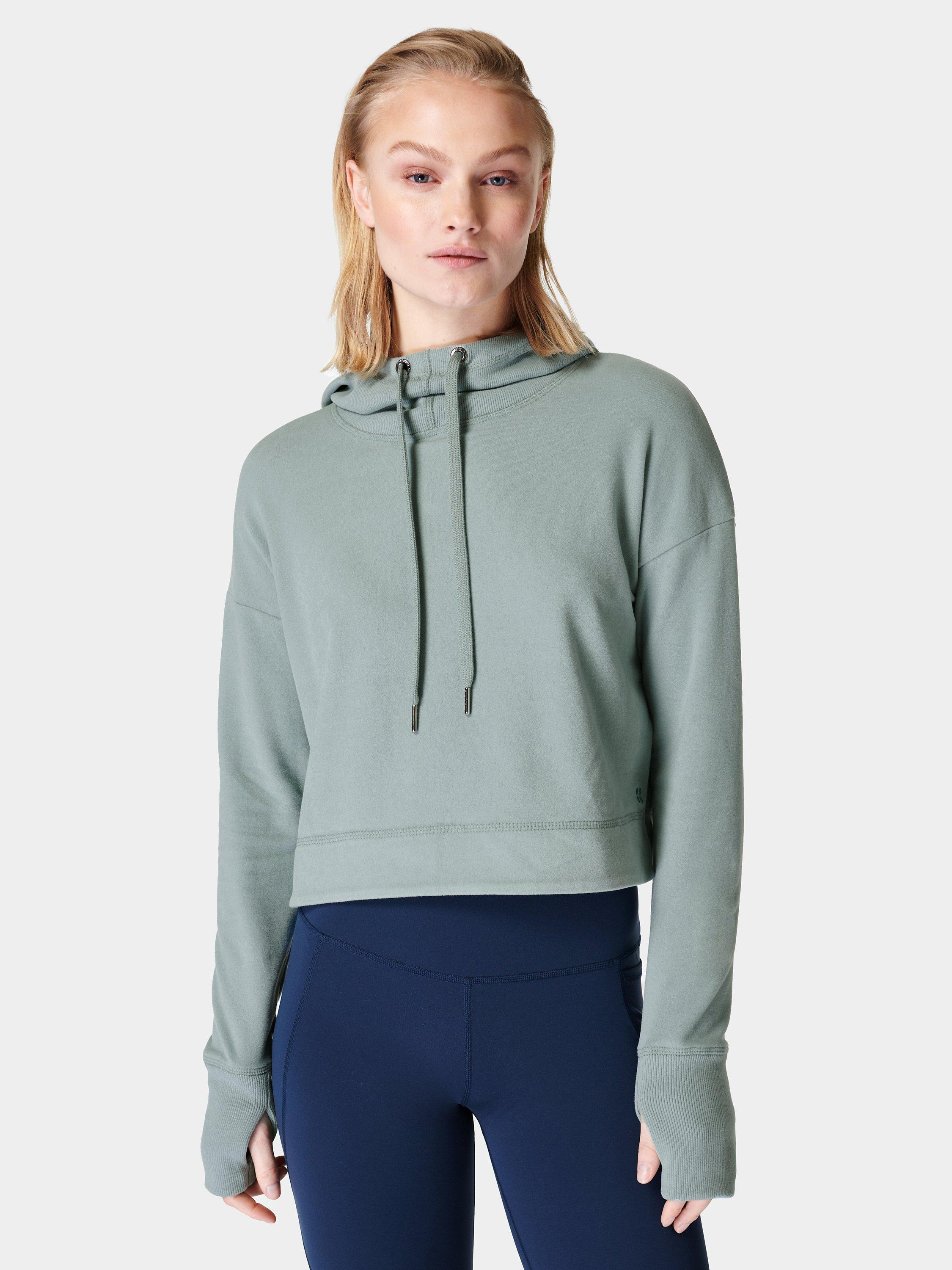 Sweaty Betty Escaped Luxe Fleece Cropped Hoody, Mist Blue
